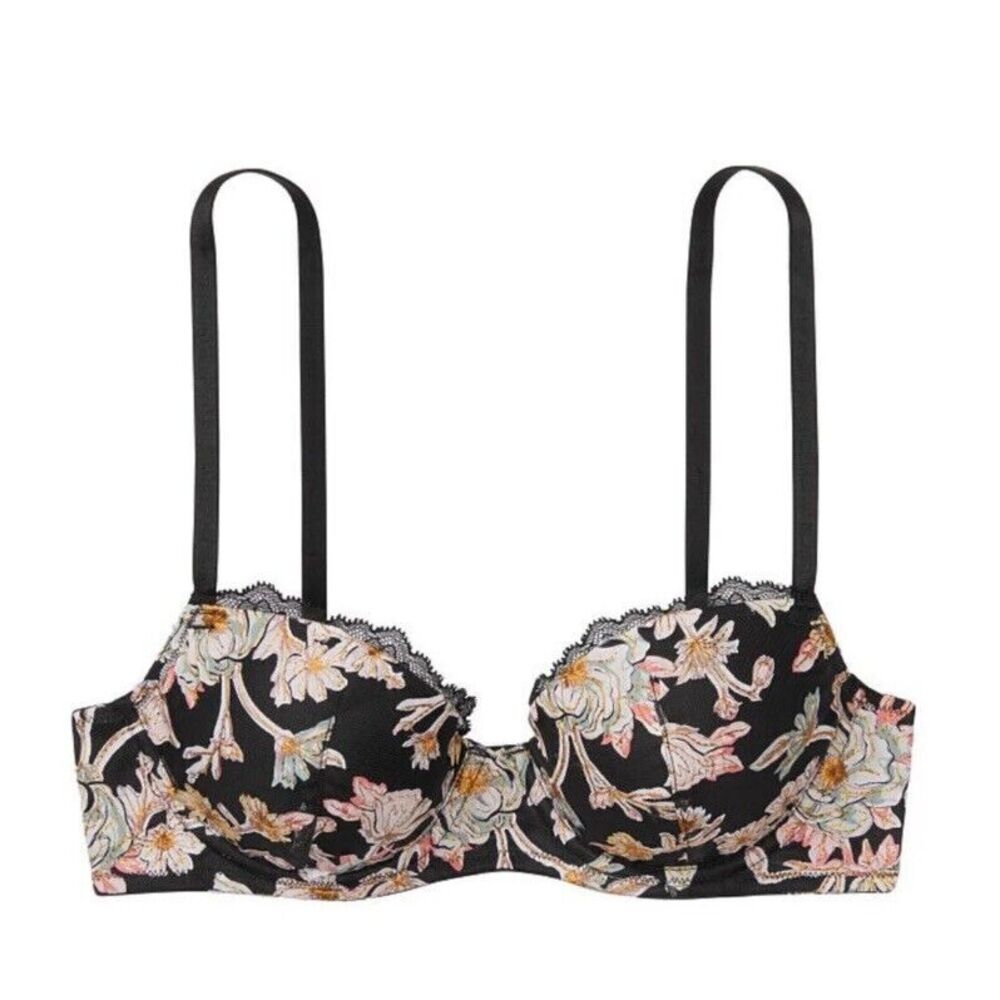 NWT Victoria's Secret Dream Angels Lined Demi Bra Sz 34DD Black Floral